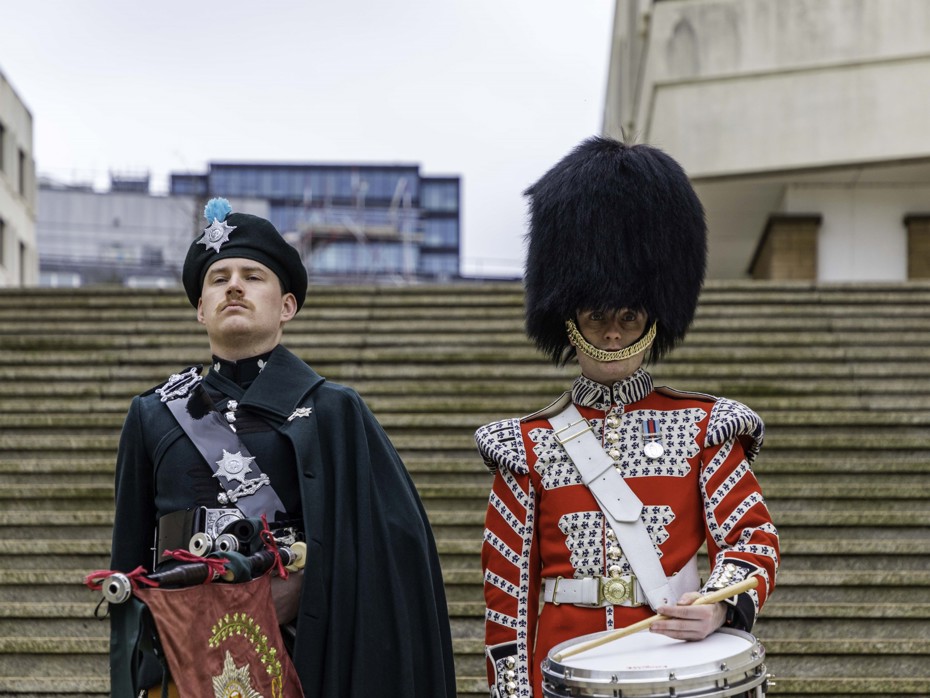 Drums and Pipes 1st Battalion Irish Guards are part of the Massed Pipes and Drums at The Royal Edinburgh Military Tattoo in 2024