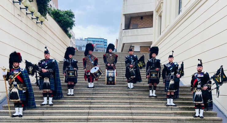 The Royal Tank Regiment performs as part of Massed Pipes and Drums at The Royal Edinburgh Military Tattoo in 2024